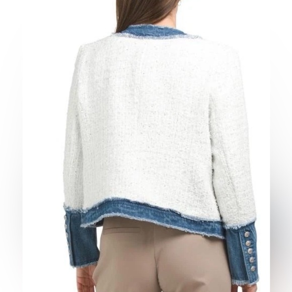 NEW NANETTE NANETTE LEPORE Frayed Tweed & Denim Jacket blazer - Picture 4 of 12